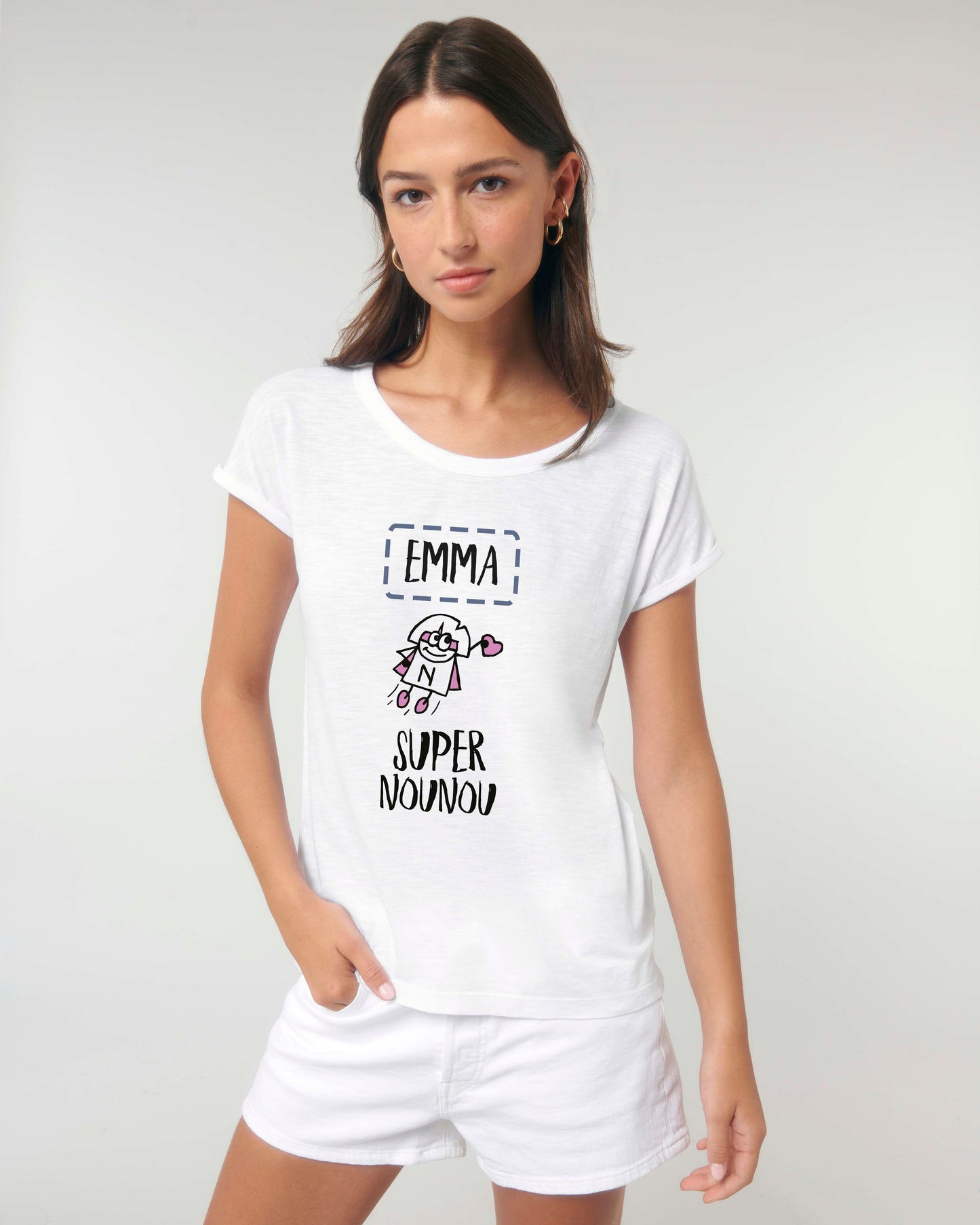 T-shirt Femme en coton bio prénom personnalisable "Super nounou"