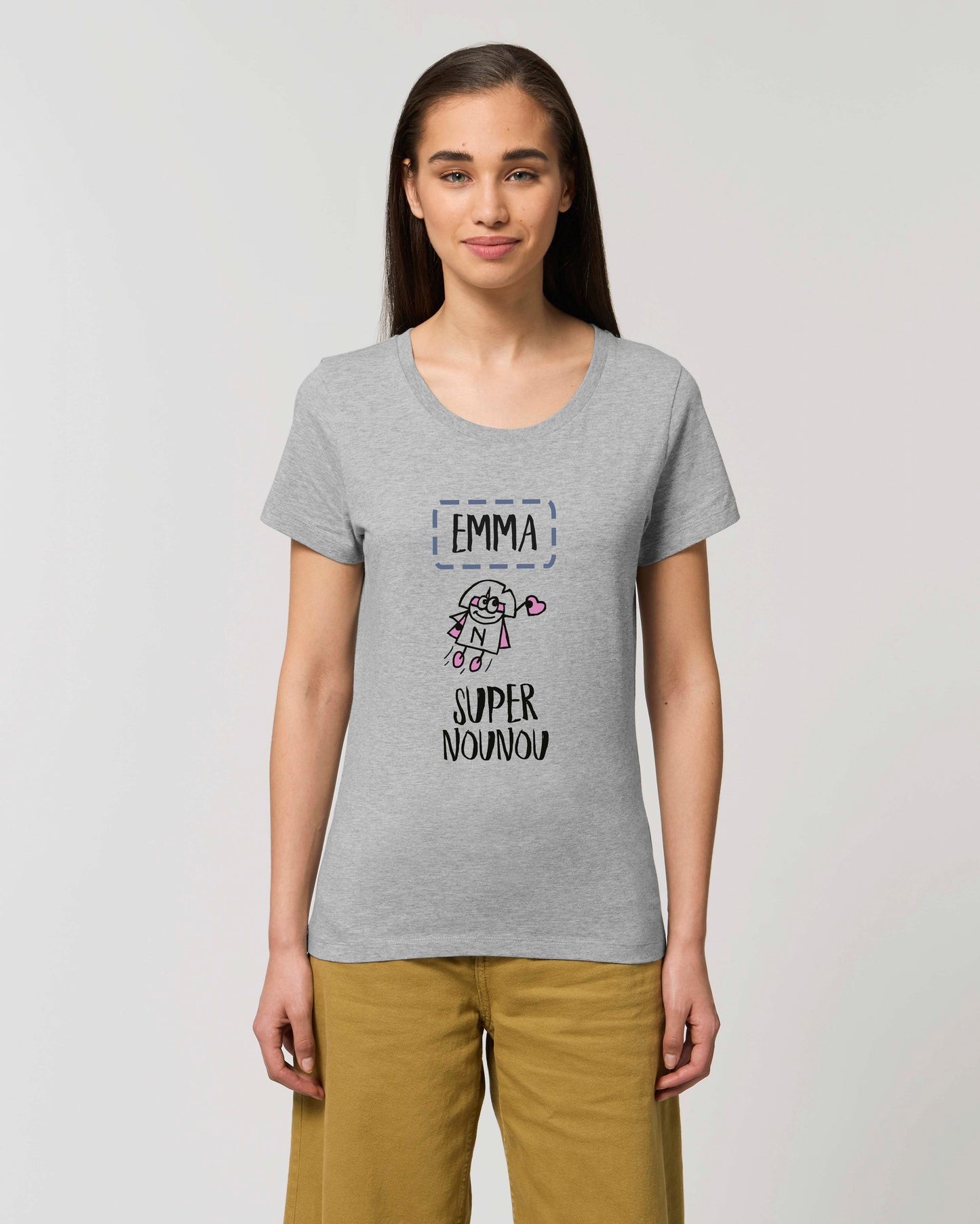 T-shirt Femme en coton bio prénom personnalisable "Super nounou"