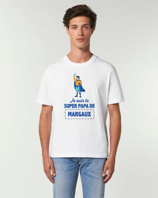 T-shirt Homme en coton bio prénom personnalisable "Je suis le super papa de"