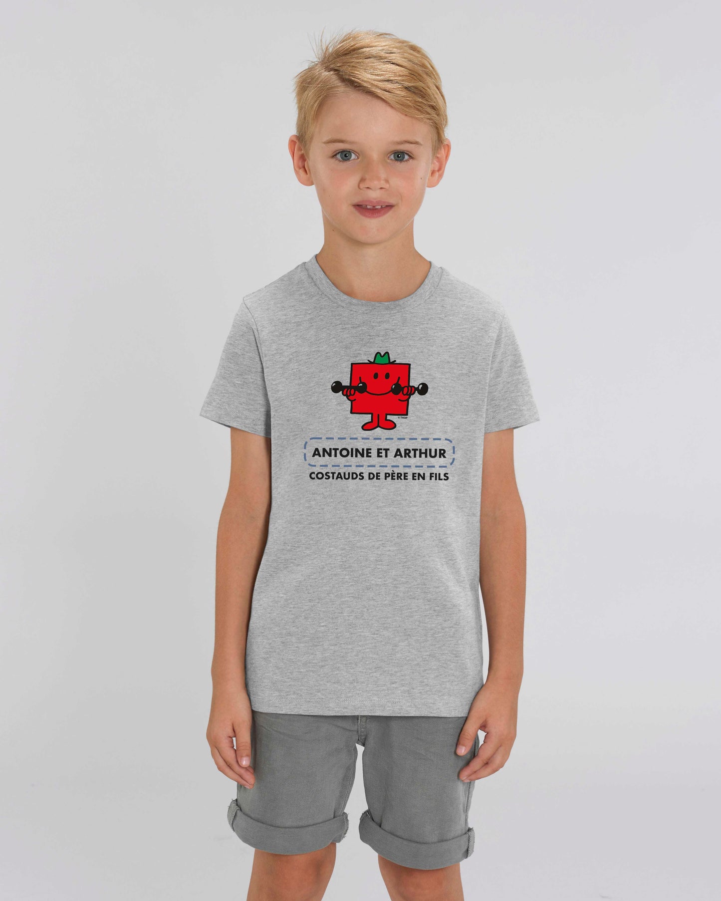 T-shirt garçon en coton bio personnalisable "Costauds de père en fils"