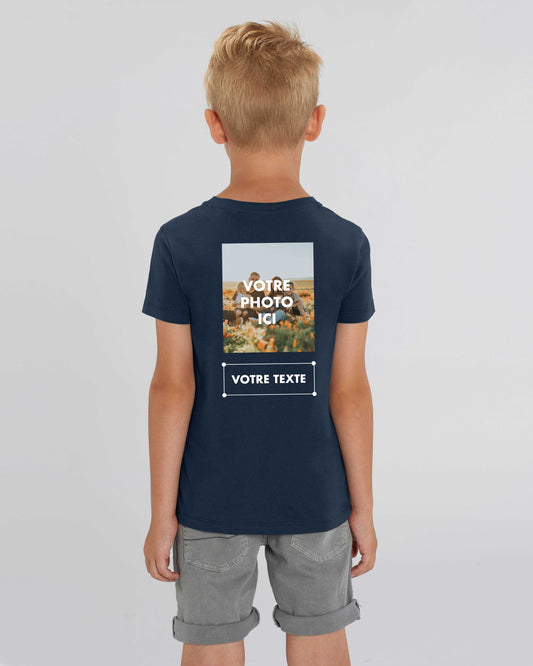 T-shirt garçon en coton bio personnalisable PHOTO + TEXTE DOS