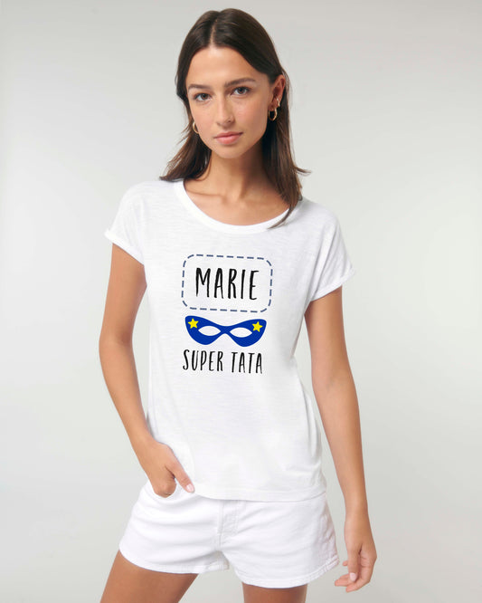 T-shirt Femme en coton bio prénom personnalisable "Super tata"